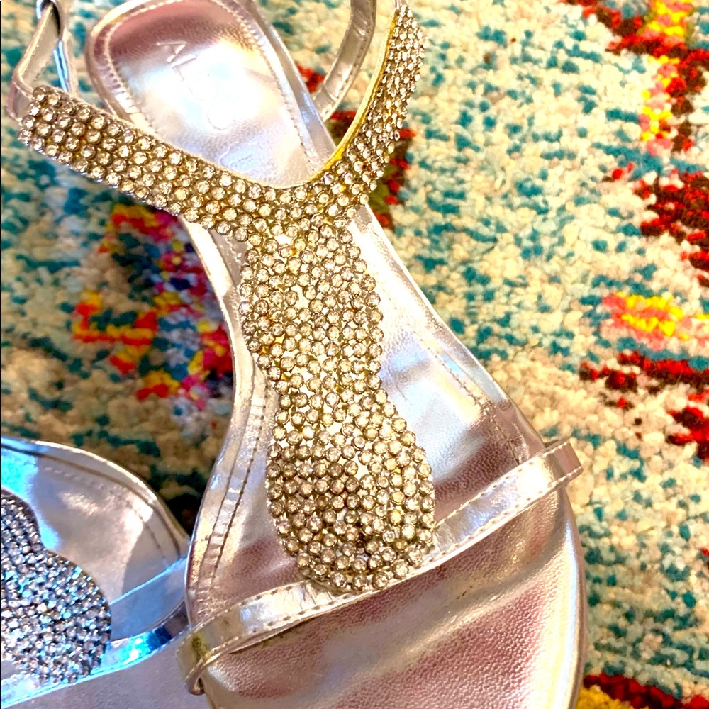 Aldo Silver Rhinestone Heels, Size 38